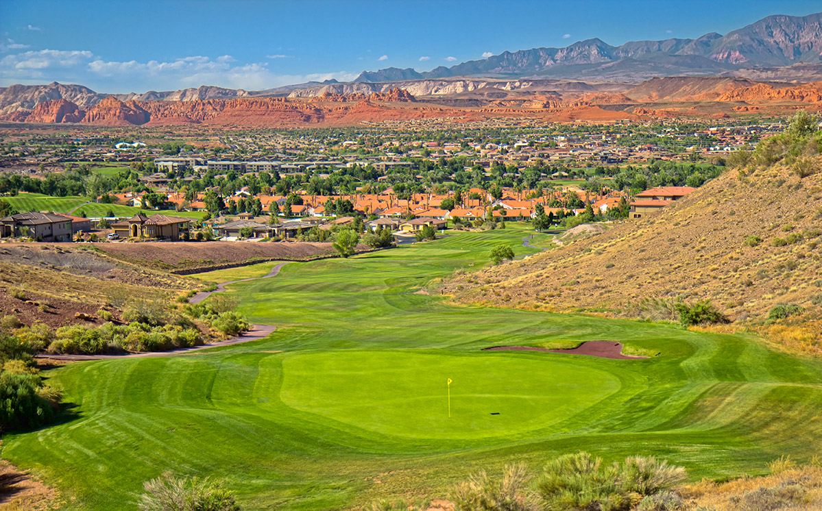 Sunbrook green complex with mountain backdrop